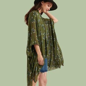 Lucky Brand Women's Green Flower Printed Cardigan